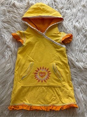 Vintage Y2K Nike Baby Hooded Dress Yellow Ruffle Sun Graphic Grey Tag Size 12M